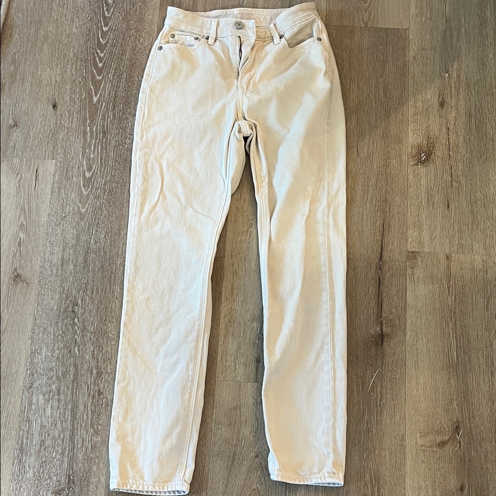 American Eagle Cream Denim Jeans Mom Straight Jean